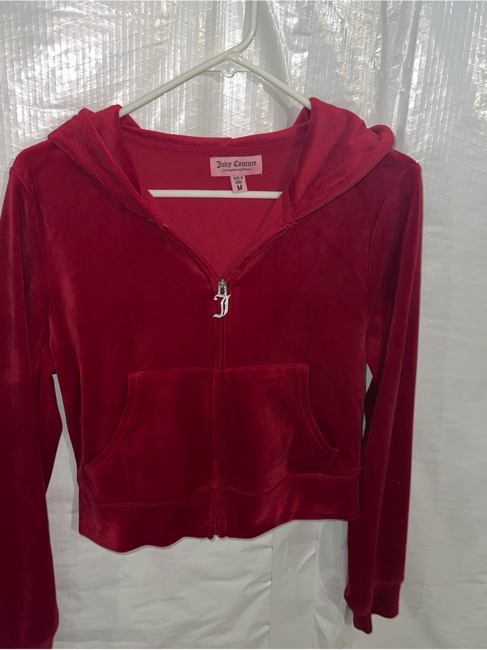 Juicy Couture Red Velour Zip-Up Hooded Jacket